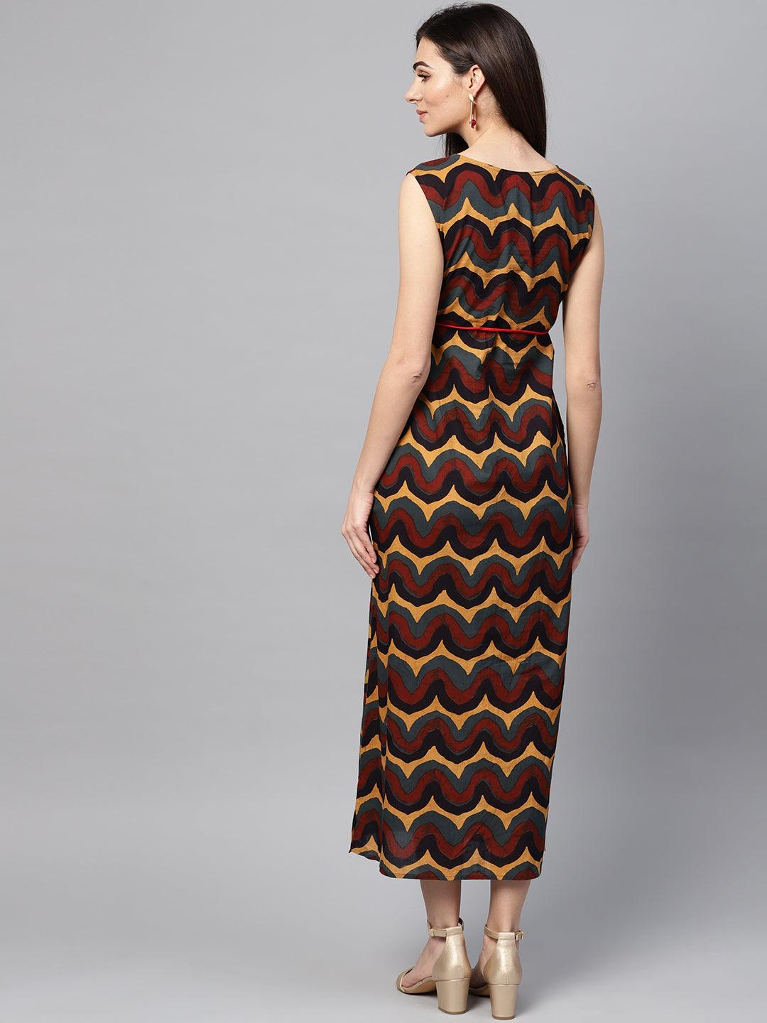 Multi Print Maxi Dress (Fully Stitched) - Znxclothing