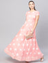 Peach khadi printed maxi dress with lace detailing (Fully Stitched) - Znxclothing