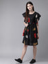 Black & Red Printed A-Line Dress ( Fully Stitched) - Znxclothing