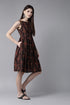 Black & Maroon Printed A-Line Dress ( Fully Stitched) - Znxclothing
