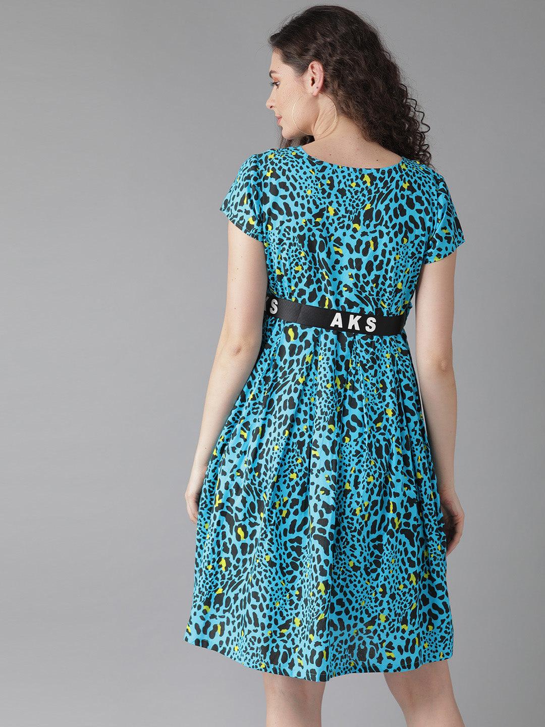 Blue leopard print dress( Fully Stitched) - Znxclothing