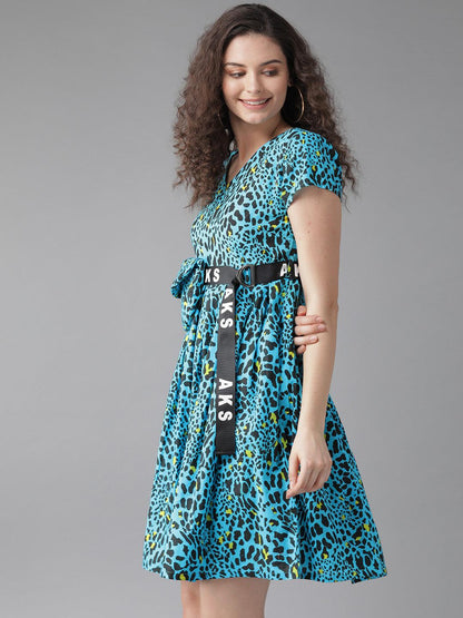 Blue leopard print dress( Fully Stitched) - Znxclothing