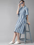 Blue & White Striped Shirt Dress (Fully Stitched) - Znxclothing