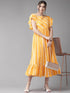 Mustard Yellow & White Striped A-Line Dress (Fully Stitched) - Znxclothing