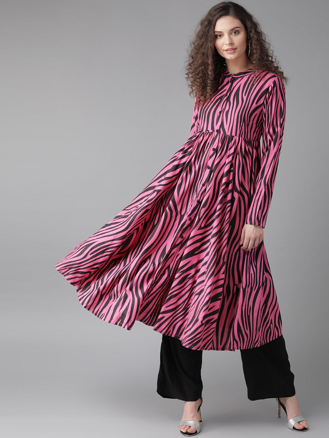 Pink zebra print kurta( Fully Stitched) - Znxclothing