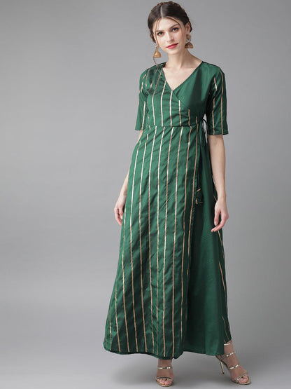 Green and gold maxi( Fully Stitched) - Znxclothing