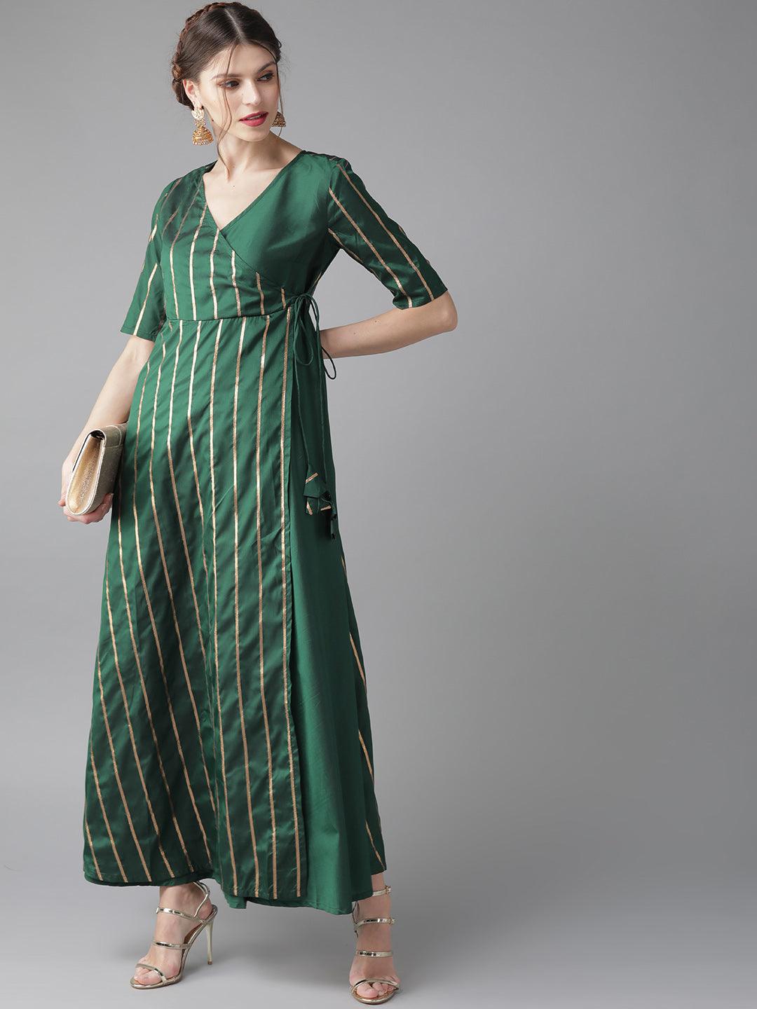 Green and gold maxi( Fully Stitched) - Znxclothing