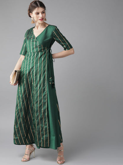 Green and gold maxi( Fully Stitched) - Znxclothing
