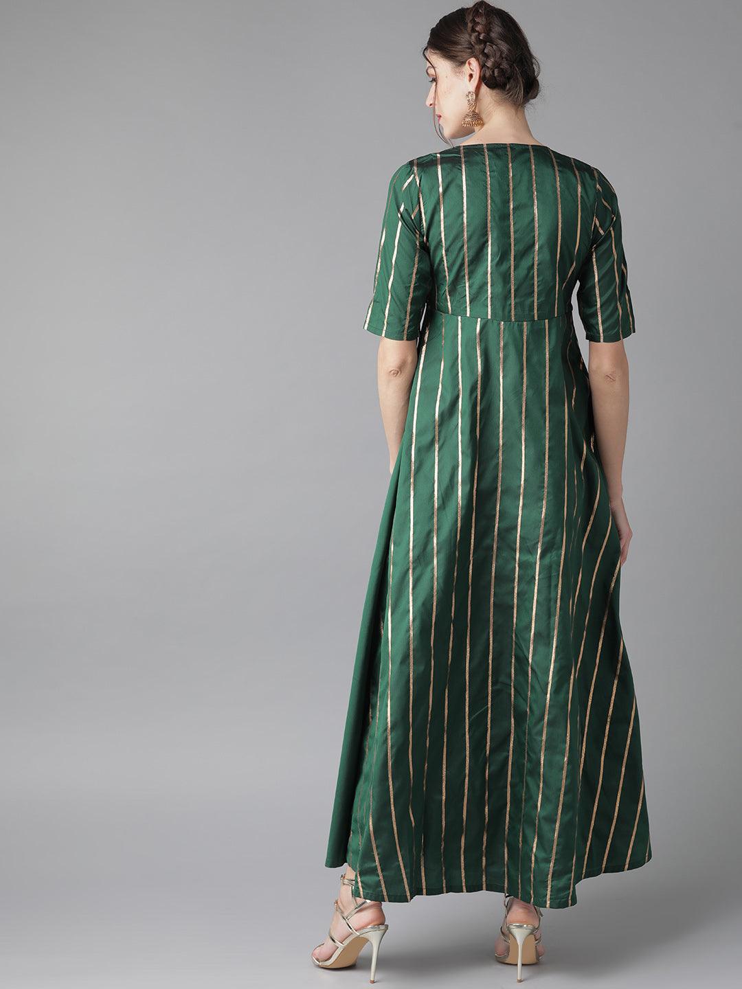 Green and gold maxi( Fully Stitched) - Znxclothing