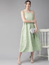 Green & White Khari Print A-Line Dress (Fully Stitched) - Znxclothing