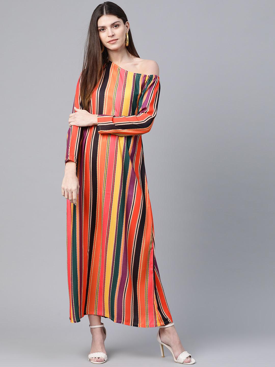 Pink Candy Striped Maxi Dress (Fully Stitched) - Znxclothing