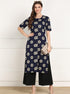 Znx Women Blue  Floral Printed A-line Kurta - Znxclothing