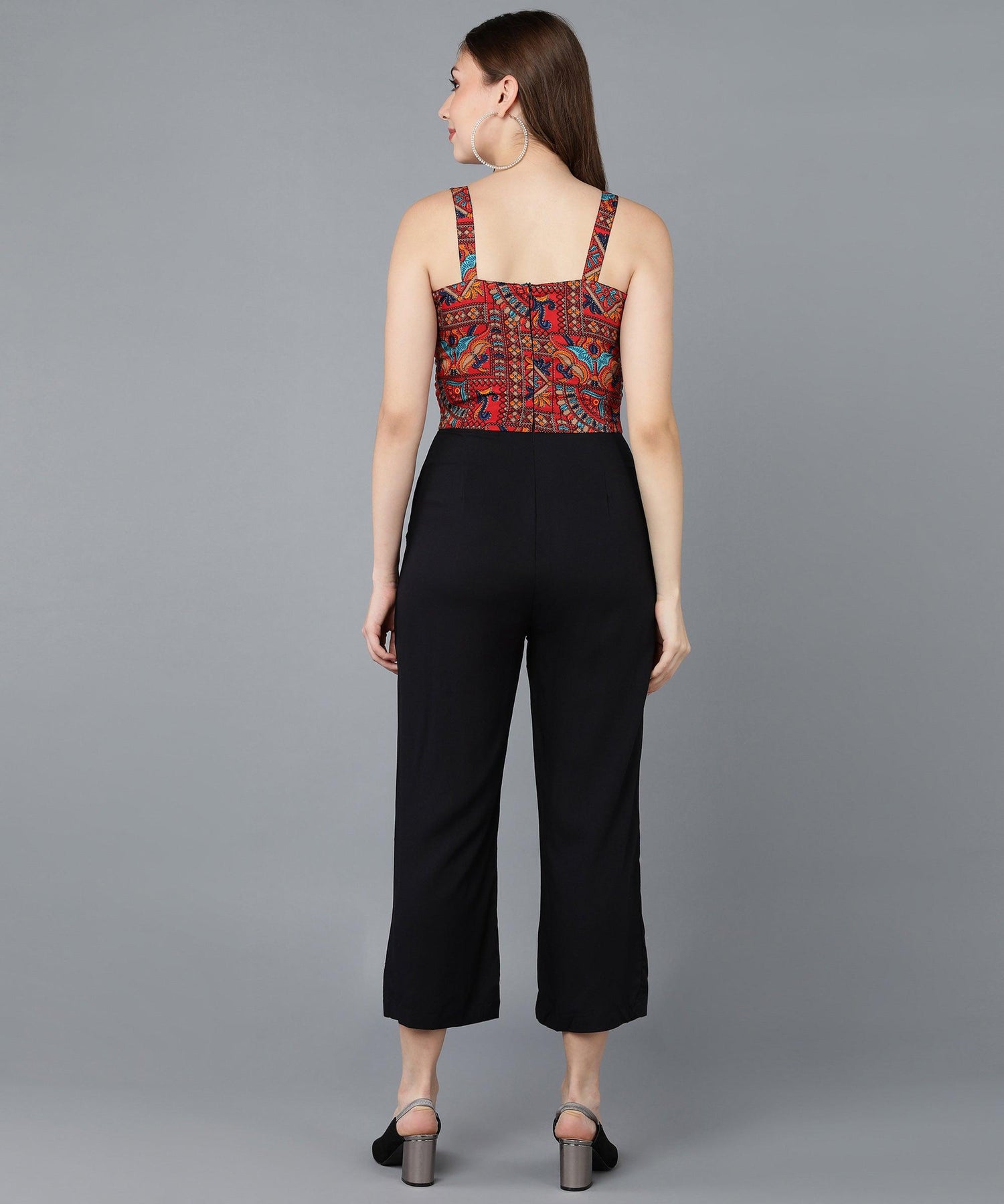 Rust Red Smoking &amp; Solid Black Jumpsuit - Znxclothing