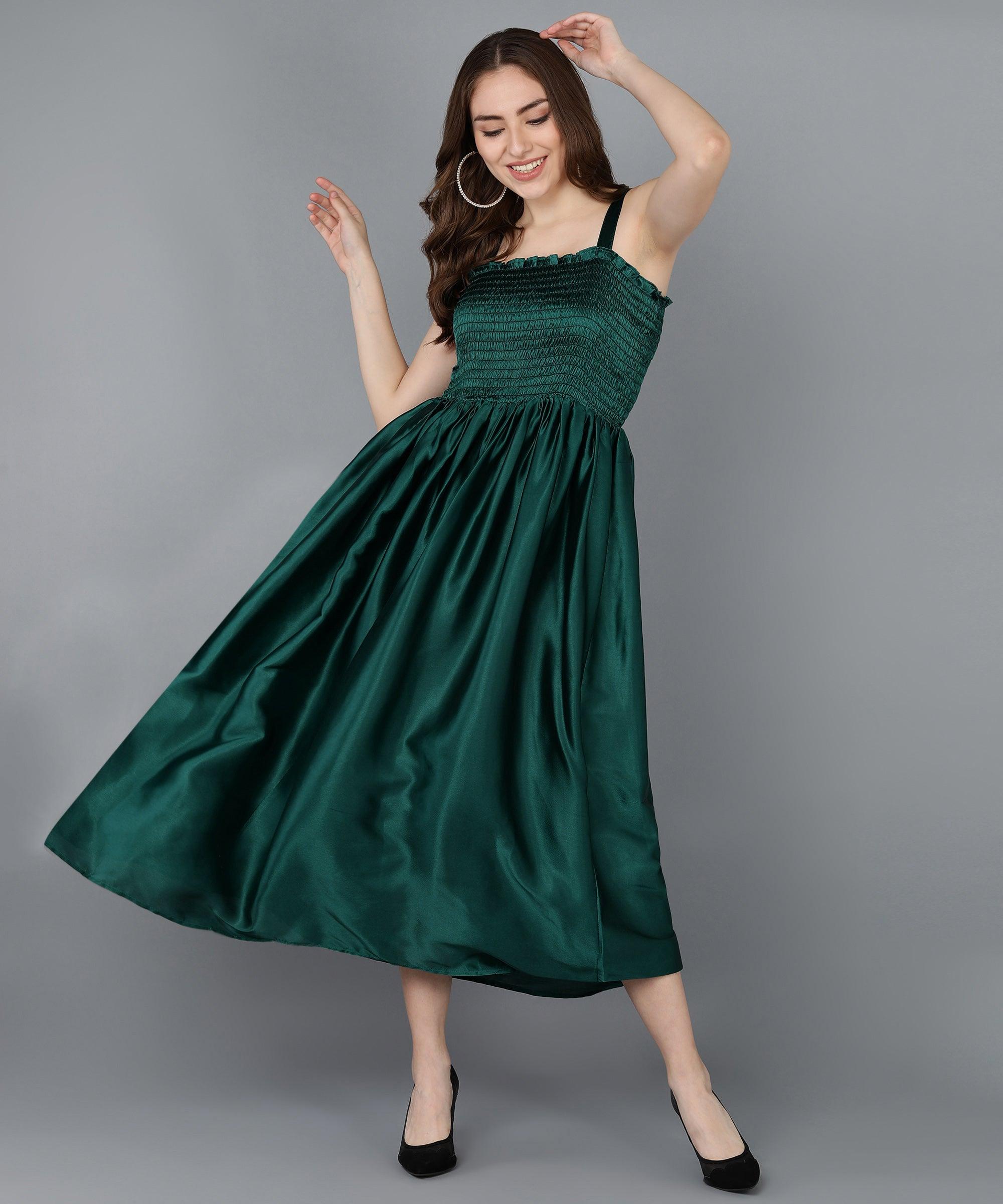 Green Satin Smorking Dress - Znxclothing
