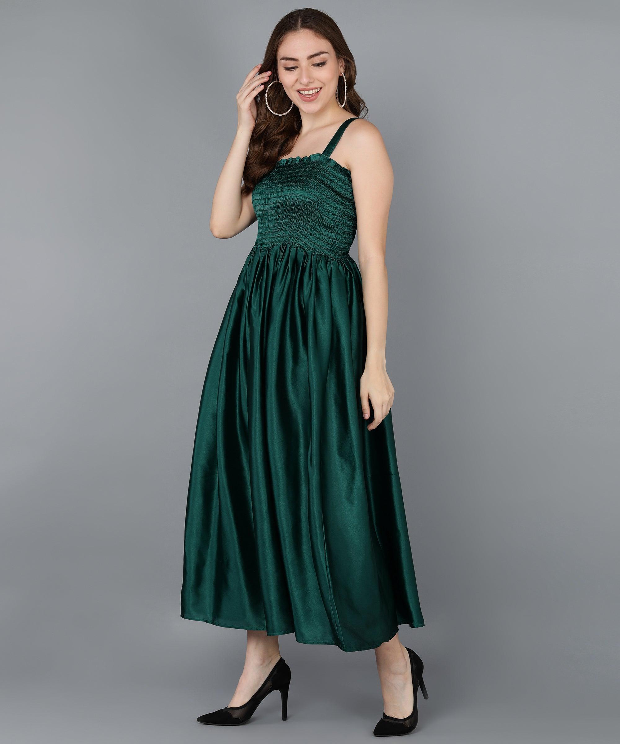 Green Satin Smorking Dress - Znxclothing