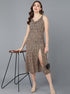 Animal Printed Cowl Neck Brown Sheath Dress - Znxclothing