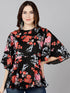 Red Floral Printed black Top - Znxclothing