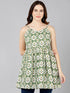 Green Ikat Floral Printed Sleeveless Top - Znxclothing