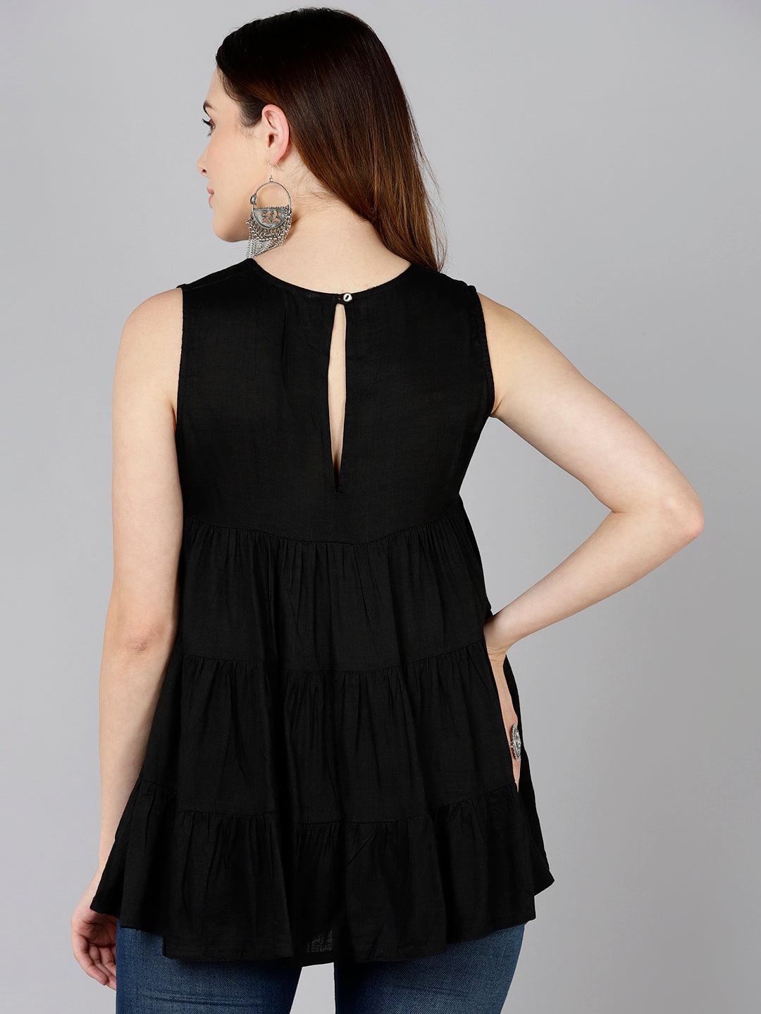 Solid Black Tiered Top - Znxclothing