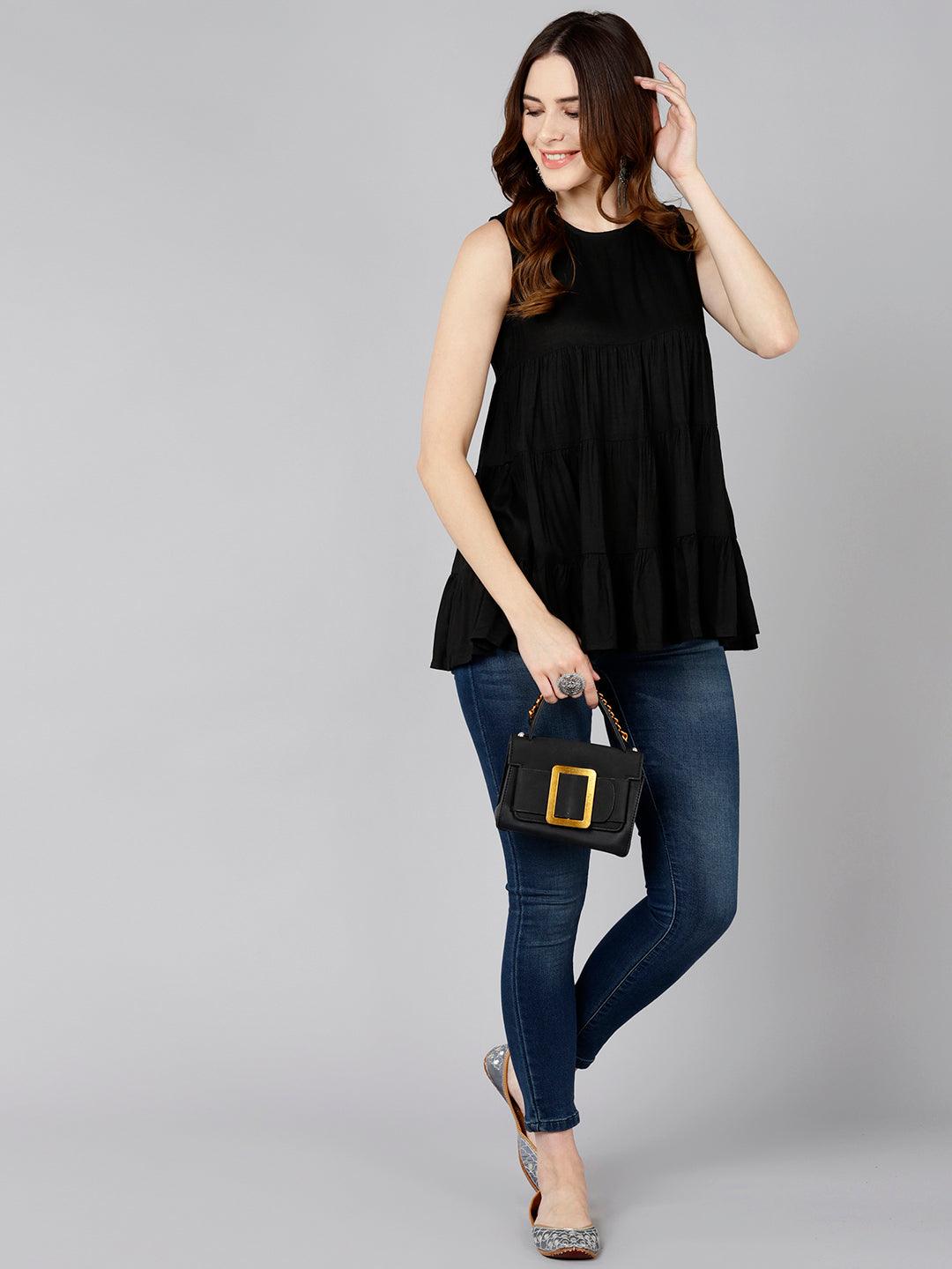 Solid Black Tiered Top - Znxclothing
