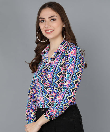 Geometrical Printed Multicolor Wrap Top - Znxclothing