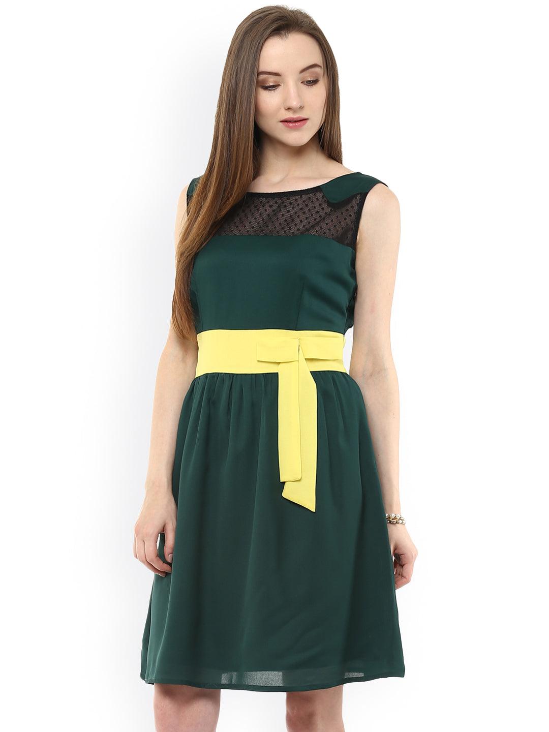 Flared Contrasting Bow Dress - Znxclothing