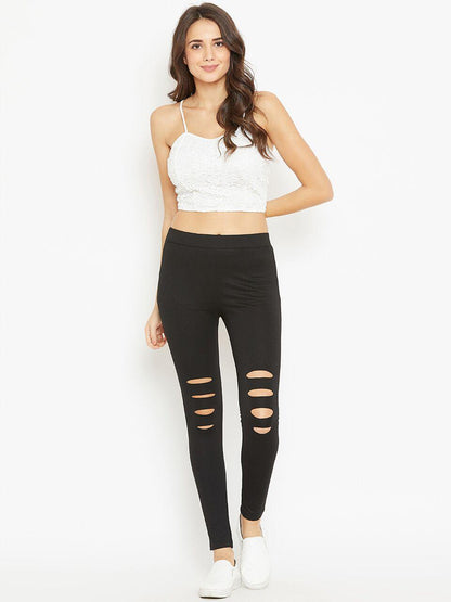 Asymmetrical Crop Top with Black solid cut out jegging - Znxclothing