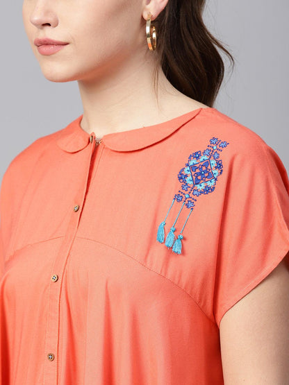 Coral Orange Solid A-Line Top - Znxclothing