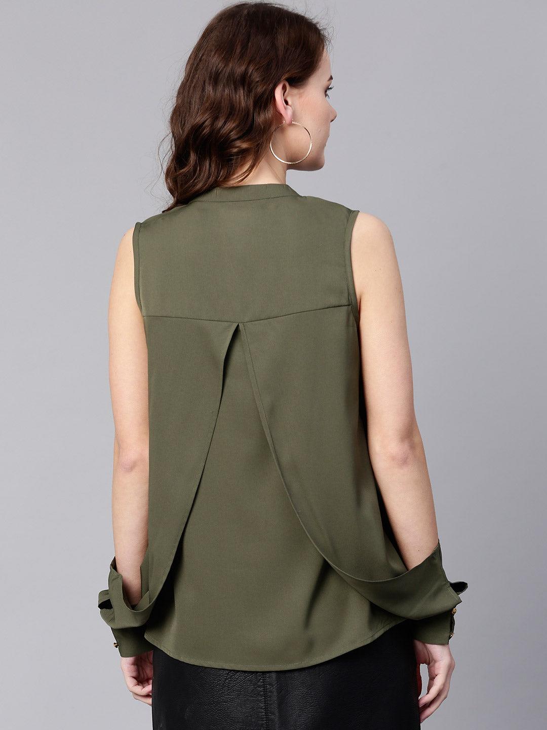 Olive Green Solid Layered Top - Znxclothing