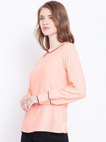 Peach-Coloured Solid A-Line Top - Znxclothing