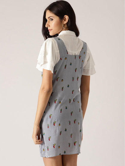 Women Black Printed Pinafore Dress - Znxclothing