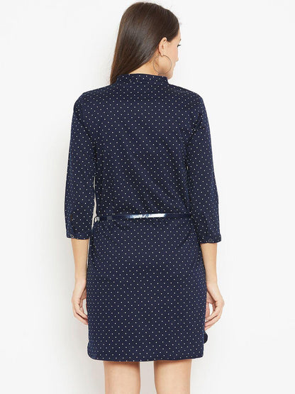 Blue polka dots printed blazer dress - Znxclothing