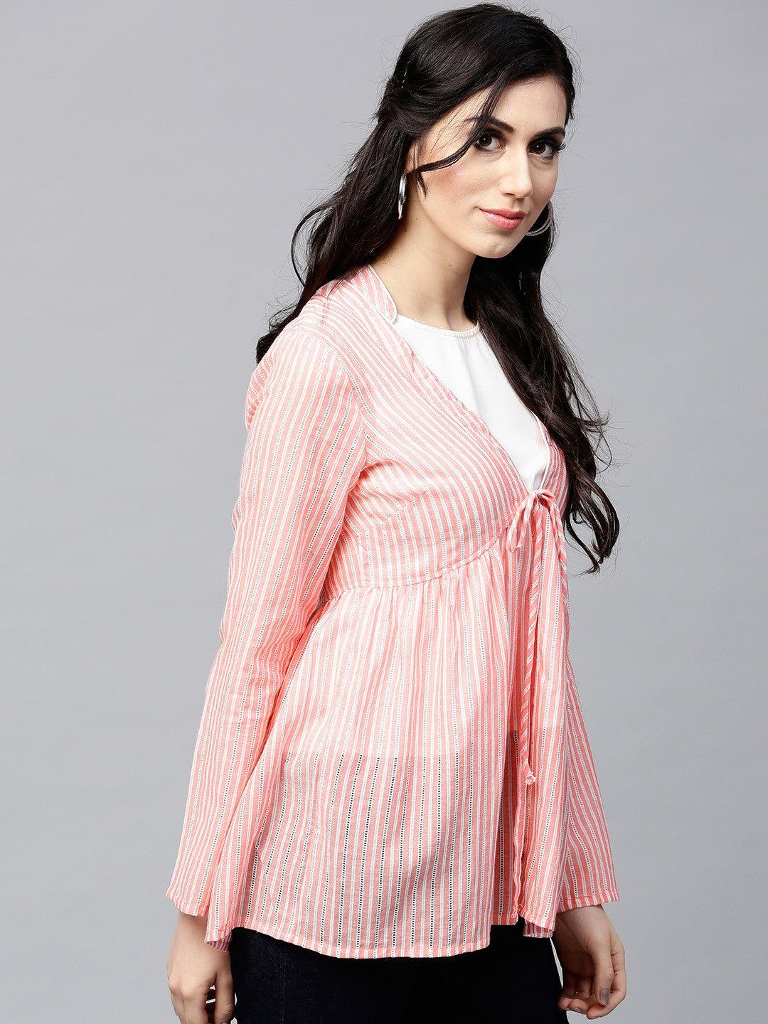 Pink Yarn Dye Woven Design Jacket - Znxclothing