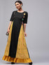 Black & Yellow Solid A-Line Kurta With Embellished Details (Fully Stitched) - Znxclothing