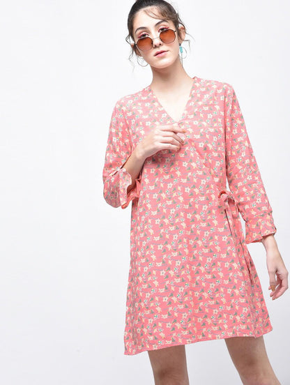Tie-Knot Detail Floral Wrap Dress - Znxclothing