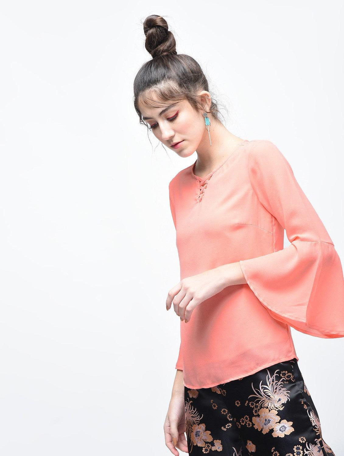 Pink Bell Sleeved Top - Znxclothing