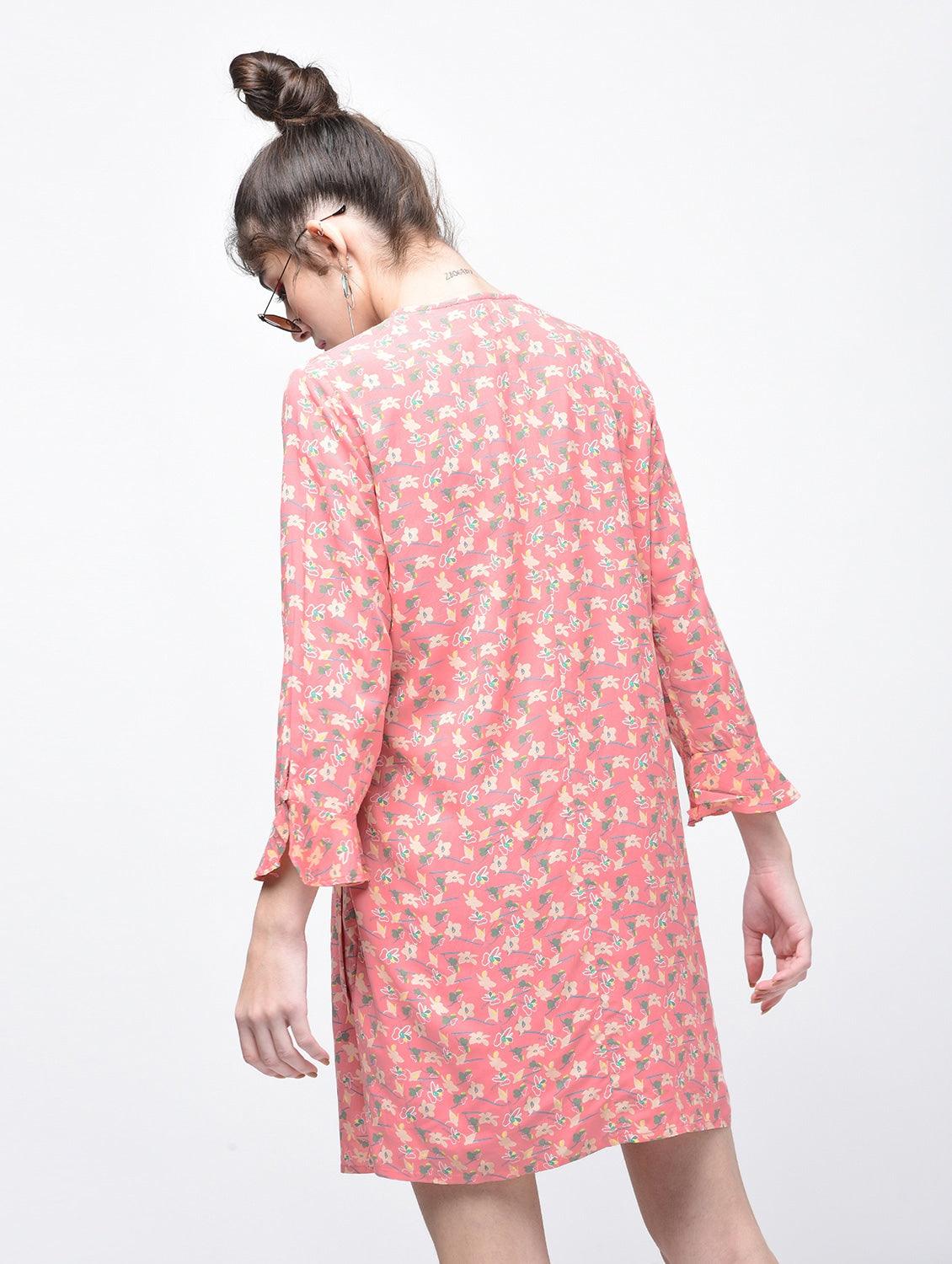 Tie-Knot Detail Floral Wrap Dress - Znxclothing