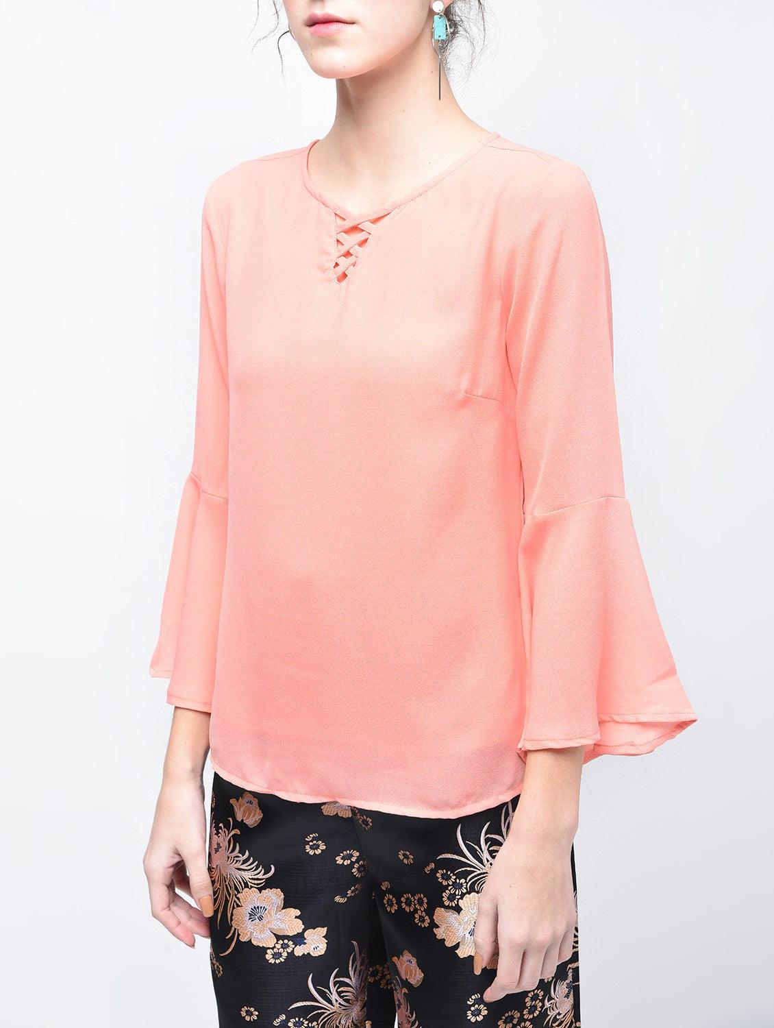 Pink Bell Sleeved Top - Znxclothing